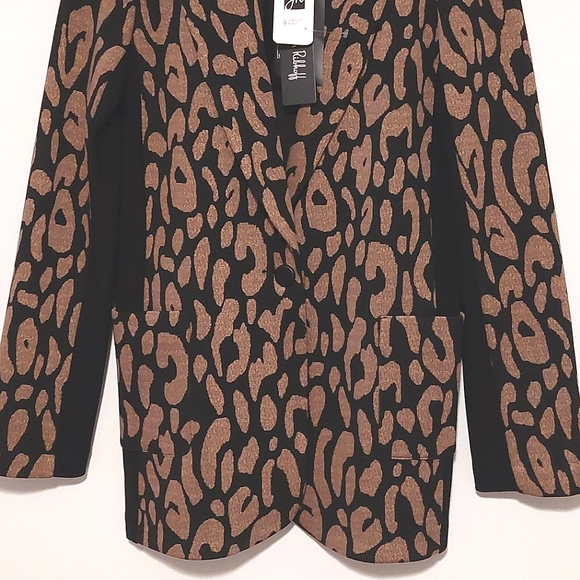 Joseph Ribkoff Camel & Black Leopard Print Stretch Side Panel Jacket NWT Size 4 - Picture 6 of 16
